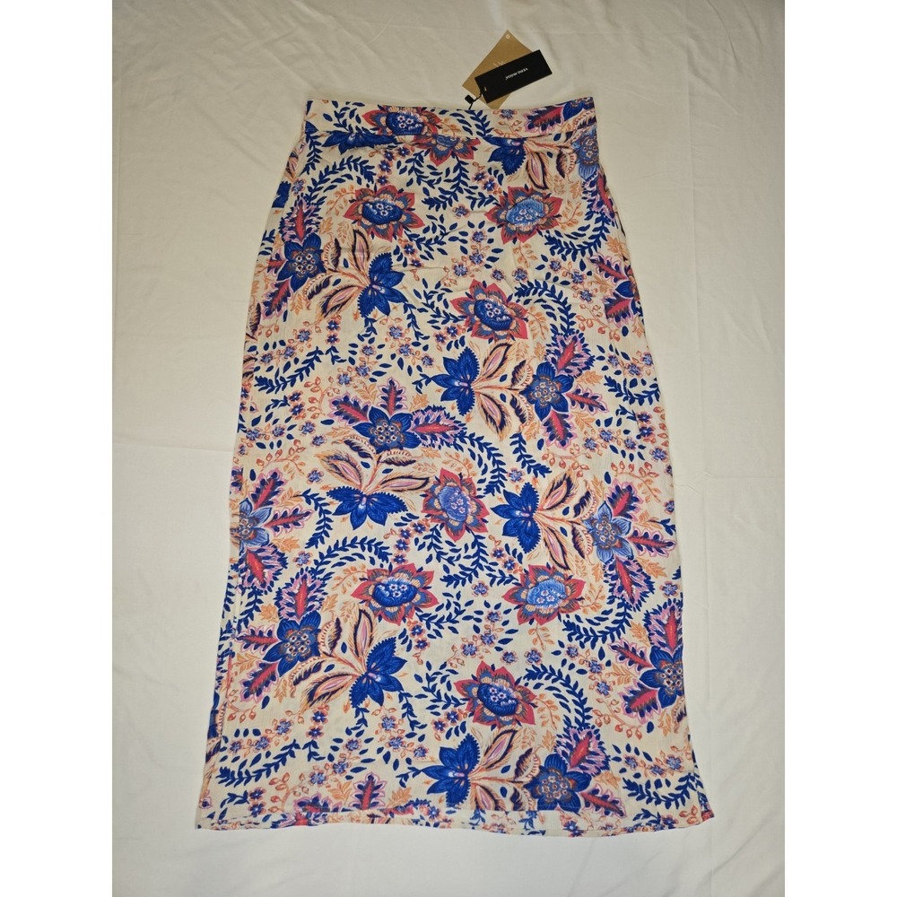 NWT Vero Moda Maxi Skirt Size L‎ Floral Blue Orange Side Vents Elastic Waist